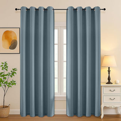 Simplebrand Stone Blue Curtains for Bedroom Living Room 90 Inches Long 2 Panels Set, Room Darkening Thermal Insulated Curtains & Drapes, Solid Grommet Noise Reducing Window Treatment, W50 x L90 Inch