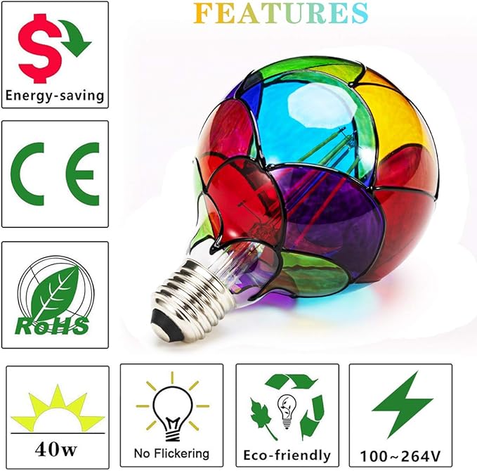 I-SHUNFA Edison Glass LED Light Bulb, E26 Standard Base 6 Watts Heatless G95 Globe Shape LED Light Bulbs for Home Party, Recreation Room,Balcony,Garden,Christmas Decoration