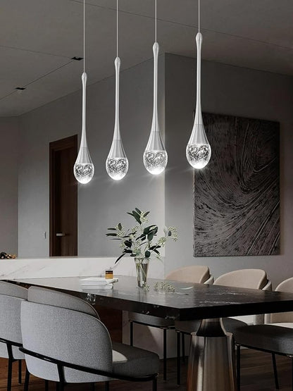 ykolupty Dining Room Light Fixture 4-Light Silver Kitchen Island Lighting Industrial Linear Crystal Chandeliers for Dining Room Pendant Light Fixture for Living Room Hallway Bedroom