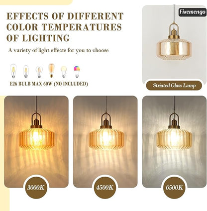 11.8in Mid Century Modern Amber Glass Pendant Light Fixture, Large Gold Kitchen Island Pendants Light Glass Ceiling Hanging Lamp for Foyer Dining Room Bedroom Entryway Hallway Over Sink
