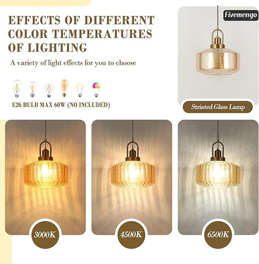 11.8in Mid Century Modern Amber Glass Pendant Light Fixture, Large Gold Kitchen Island Pendants Light Glass Ceiling Hanging Lamp for Foyer Dining Room Bedroom Entryway Hallway Over Sink