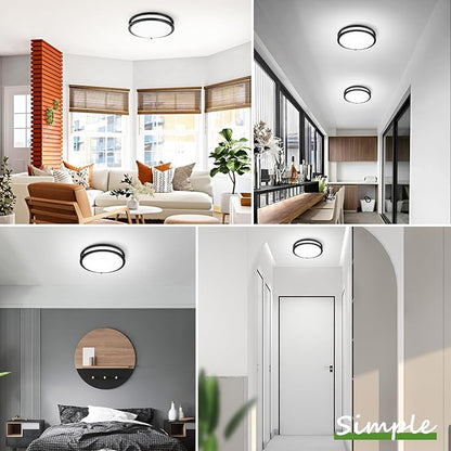 GoBright 2-Pack 10 Inch Bathroom Light Fixtures Ceiling Mount, 30W 3200lm Super Bright LED 2700K/3000K/4000K/5000K/6500K Adjustable Dimmable Kitchen Hall Ceiling Lamps, Black