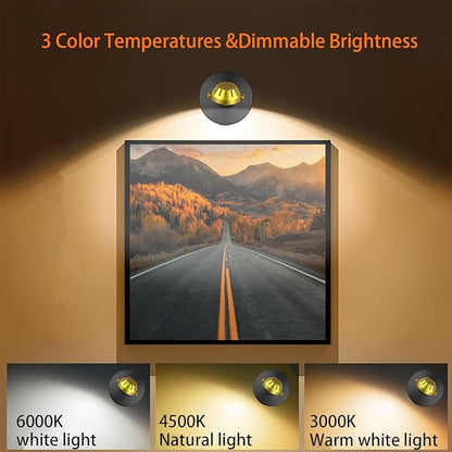 Wireless LED Spotlight 2 Pack, Rechargeable Uplights Picture Lights with Remote, Battery Powered Stick Spot Lights Puck Light with Timer Dimmable for Wall Accent Display Dartboard Painting Closet
