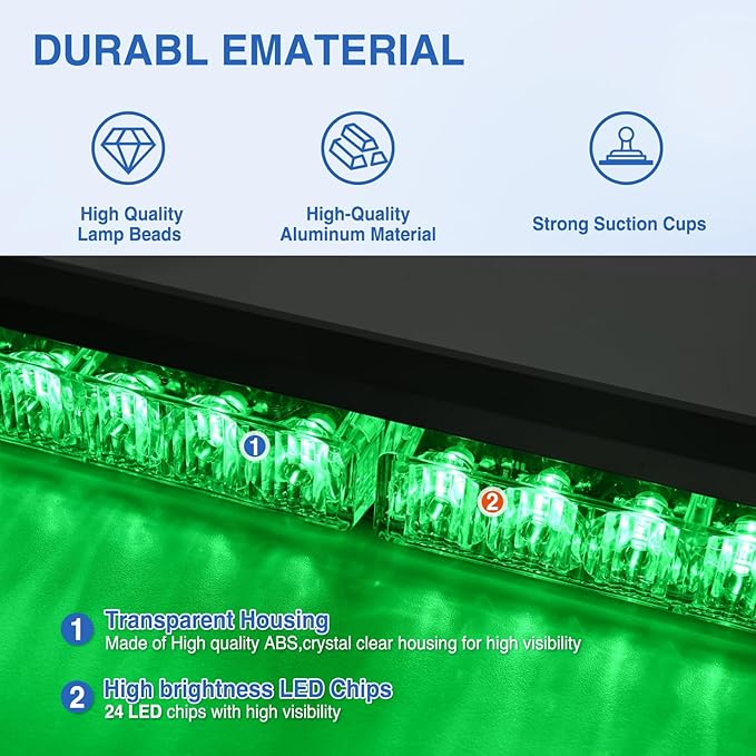 Nilight 24LED Emergency Strobe Traffic Advisor Light Bar 2 in 1 Green Dash Warning Safety Flashing Lights Front/Rear Windshield Construction Lights for Trucks Cars Plow Police Firefighter Vehicles