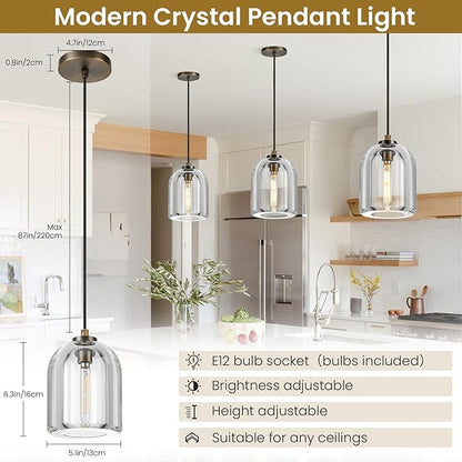 Crystal Pendant Light Kitchen Island: 5.1" Vintage Copper Hanging Lights above Dining Table - K9 Crystals Lighting over Kitchen Sink - Luxury Cylinder Pendants Light Fixtures Bulb Included for bedroom