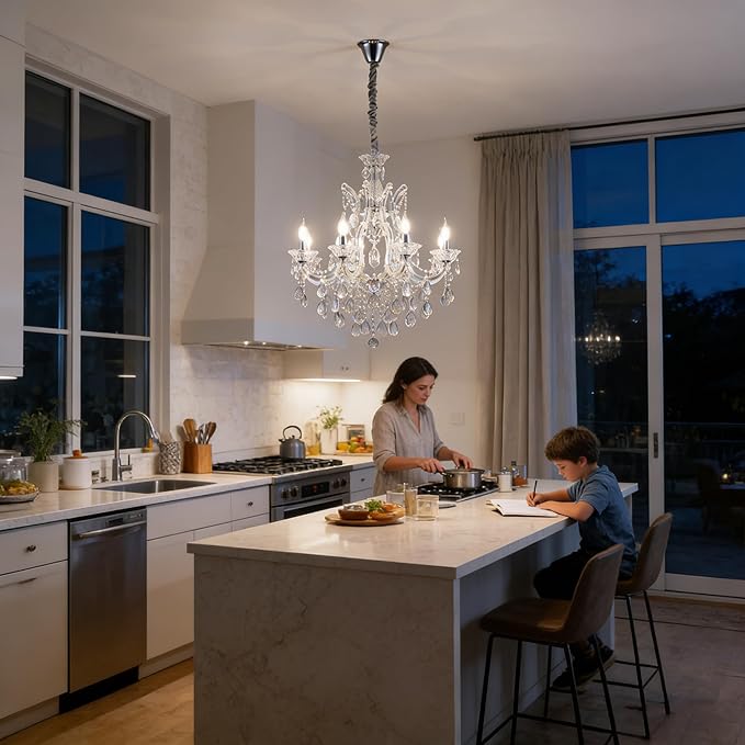 Modern Transparent Crystal Chandelier Light Fixture 6-Light，Luxurious Crystal Chandeliers Lighting for Living Room, Kitchen Island, Dinning Room, Bedroom (6 Lights)