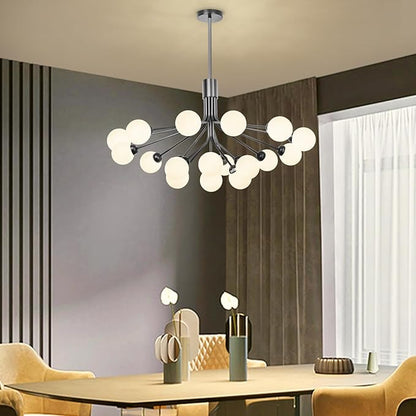 Depuley Glass Ball Sputnik Chandelier: 18-Light Modern Mid Century Black Chandelier for Dining Room - Bubble Globe Chandelier Light Fixture Height Adjustable for Kitchen Over Table (Included G9 Bulbs)