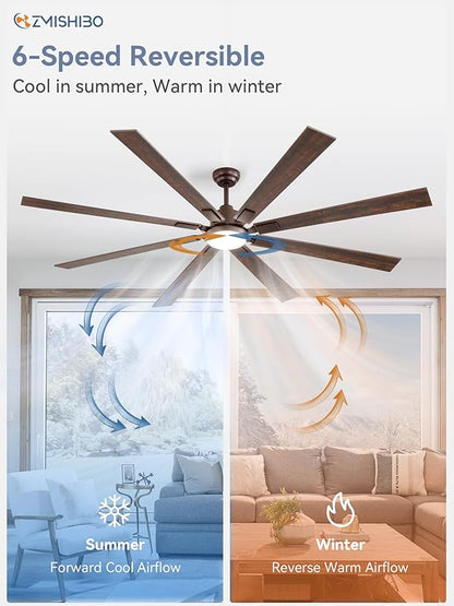 ZMISHIBO 80 Inch Oil Rubbed Bronze Ceiling Fans with Lights and Remote, Indoor/Outdoor Farmhouse Ceiling Fan for Living Room Patio, 6 Speed Reversible Quiet DC Motor, 3CCT, Dual Finish Blades