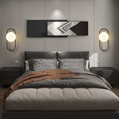 SeeU Vintage Black Wall Sconces Set of Two Globe Wall Lamp with Milky Glass Shades Modern Wall Light Fixtures for Living Room, Bedroom, Stairs, Hallway