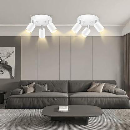 3 Light Track Lighting Fixtures Ceiling, Matte White Round Directional Ceiling Spotlight, GU10 Flush Mount Track Fixture, Adjustable Modern LED track Lights for Kitchen/Living Room, Bulb Not Included