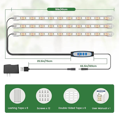 Kullsinss LED Grow Light Strip, 180 LEDs Grow Lights for Indoor Plants Full Spectrum 3000K/6000K/660nm Sunlike Plant Light for Indoor Growing with 3 Spectrum Modes, 16 Inches