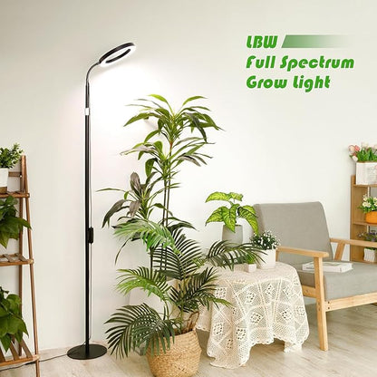 LBW Grow Light with Stand for Indoor Plants, 8" Halo Full Spectrum Grow Light, 68" Height Adjustable Plant Light, Auto Cycle Timer (6/8/12/16H), 5-Level Dimmable, 3 Lighting Modes