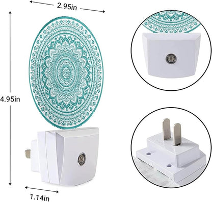 EKOBLA Mandala Plug-in Night Light, Teal Green Floral Mandala LED Nightlight with Dusk to Dawn Sensor for Kids, Adults & Grandparents