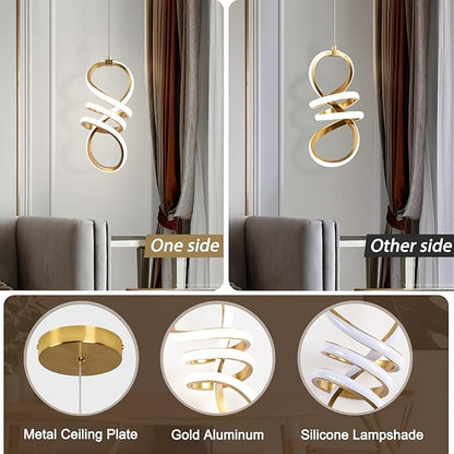 EIDISUNY Modern Led Pendant Light Fixture, 15W LED Pendant Lights Kitchen Island, 4500K Daylight White Pendant Lamp, Adjustable Height Gold Pendant Light for Kitchen Dining Room Bedroom(Gold)