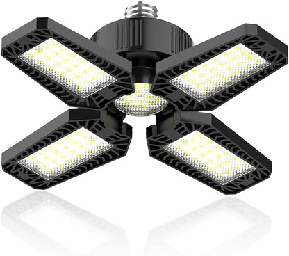 Garage Light, 120W 12000LM Bright Garage Lights Ceiling Led, 6500K Deformable Shop Lighting with 4 Adjustable Panel, Screw into E26/E27 Bulb Socket LED Lights for Workshop Basement Attic