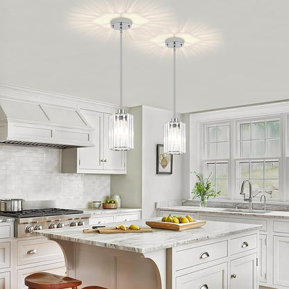 2-Pack Chrome Pendant Lights Kitchen Island Modern Crystal Hanging Pendant Light Hexagonal Mini Chandelier Adjustable Hanging Kitchen Lights for Dining Room Hallway Bedroom Entryway Light Fixture