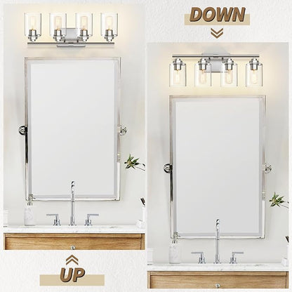 SKEJAO Bathroom Vanity Light Over Mirror,Bathroom Light Fixture Wall Sconce Lighting for Bedroom,Living Room (Nickel, 4-Light)