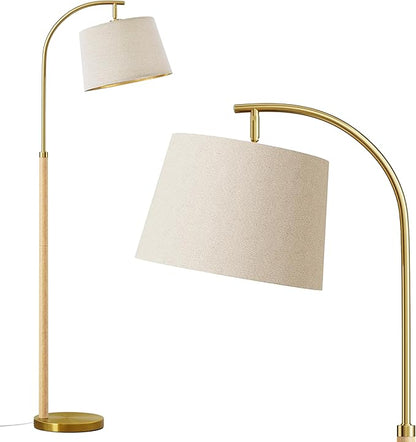 63" Wood Floor Lamp for Living Room Dimmable Standing Lamp with Remote & Foot Switch, 3 Color Temperatures Tall Lamp Mid Century Modern Floor Lamp for Bedroom Office, 9W Bulb Included, Natural Wood