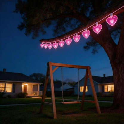 Pink Heart Decorative Lighting String, 10 Count Pink LED and 9 FT White Wire, for Valentine’s Day, Mother’s Day, Father’s Day, Birthdays.