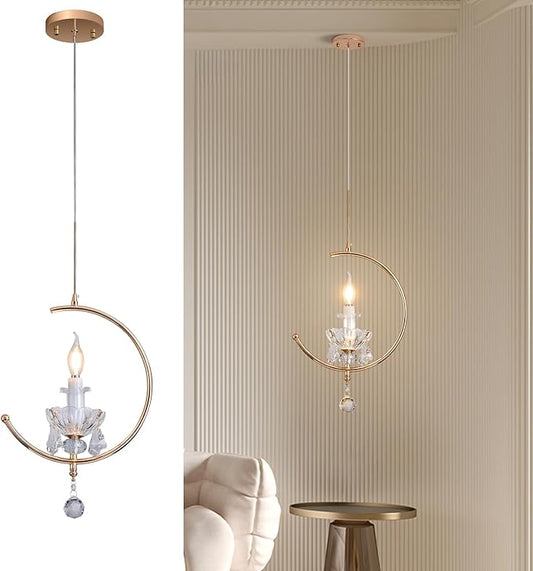 Modern Pendant Lights Kitchen Island : K9 Crystal Candle Pendant Light Fixture - 1 E12 Bulb Vintage Lighting Chandeliers for Dining Room Bathroom Bedroom Living Room Entryway