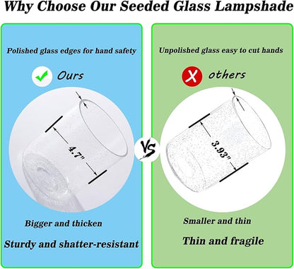 3 Pack Seeded Glass Lamp Shade Replacement, 5.7 in Height, 4.72 in Diameter, 1.7inch Fitter Opening, Bubble Seeded Glass Replacement for Wall sconces, Chandeliers and Bathroom Vanity Lights.