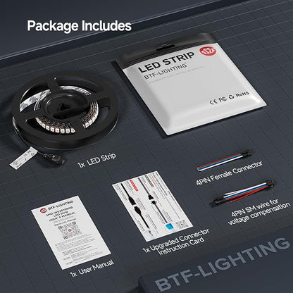 BTF-LIGHTING WS2815 (Upgraded WS2812B) LED Strip Light,UL Listed,3.2FT 144 LED/Pixels,Flexible Chasing RGB,Dual Signal Individually Addressable,5050SMD,DC12V IP67(No Adapter or Controller)