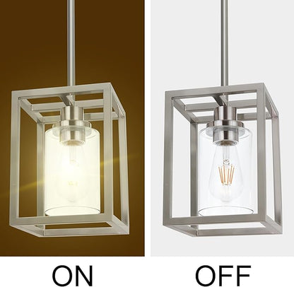 MELUCEE 2 Pack Modern Pendant Light Fixtures for Kitchen Island Brushed Nickel Dining Table Light Bathroom Ceiling Light, 1-Light Small Chandeliers with Clear Glass Shade
