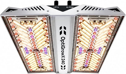 OptiGrowX240 LED Grow Light for Indoor Plants, Full Spectrum with Veg Bloom Control, Optical Lens Design, High Efficiency, High PPFD Output for 2x2 3x3 Grow Tent