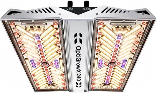OptiGrowX240 LED Grow Light for Indoor Plants, Full Spectrum with Veg Bloom Control, Optical Lens Design, High Efficiency, High PPFD Output for 2x2 3x3 Grow Tent