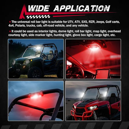UTV Dome Light, FASTCHOY AUTO Roll Bar Light Interior Dome Lights Battery Powered Universal for UTV RZR SXS Ranger Polaris Truck Golf Cart Can Am Off Road - White/Red