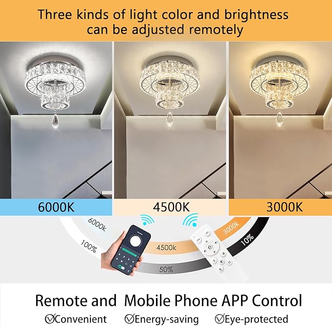 HAIXIANG Chandelier Bedroom LED Light Modern Hallway Ceiling Lighting Fixtures for Kitchen Dining Room Kitchen Remote Dimmable Silver Lights