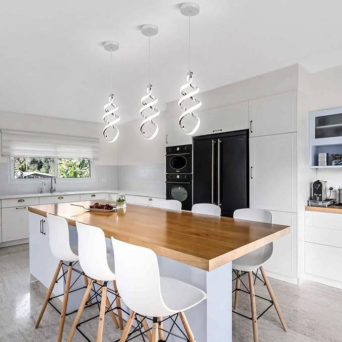 EIDISUNY 3 Packs Pendant Light, 15W Spiral Led Pendant Light, 4500K Modern Pendant Lights Kitchen Island, Adjustable Height Pendant Light for Dining Room Bedroom Kitchen Island Cafe