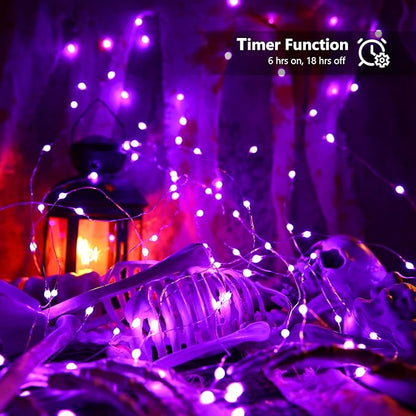 BrizLabs Purple Halloween Lights, 2 Pack 17.48ft 50 LED Purple Fairy Lights with Remote, 8 Modes Battery Operated Halloween Light Indoor Outdoor Twinkle Light for DIY Christmas Party Home Tree Decor