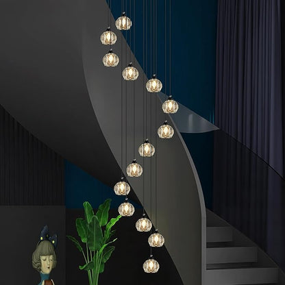 Weesalife Crystal Chandeliers for Staircases, 14-Light Black Modern Chandeliers for High Ceilings，Crystal Pendant Light Fixture for Living Room Kitchen Island Foyer Hallway Bar