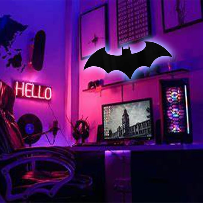 Superhero LED Lamp Decor Night Light with 16 Colors Remote Control Custom Natural Wall Sconce Acrylic Engraved Kids Room Wall Lamp for Boys Friends Gift (Mirror) (Black)