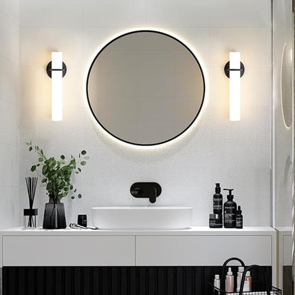 AIJIASI Wall Sconce Light - 15 inch Modern Black Bathroom Light Fixtures Wall Sconces Set of Two Dimmable LED Sconce Lighting, 15W 3000K Wall Light with Acrylic Shade for Bedroom Stairway Living Room
