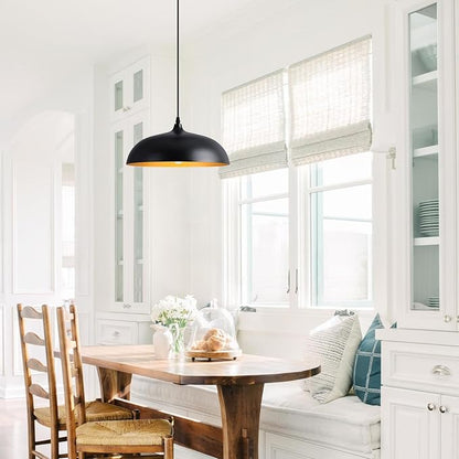 Eustace Ceiling Mounted 14 inch Round Dome Modern Farmhouse Style Chandelier, Matte Black Metal Pendant Light Fixture,Kitchen Island, Dining Room,Bedroom, Hallway