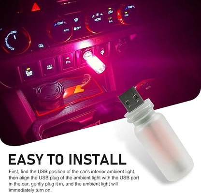 Car USB Atmosphere Lamp, 5V Touch Control Frosted Retro Bottle Interior Ambient Lights, Portable Plug-in LED Bulb Night Lights, Universal Decoration Lamps for Cars, Bedrooms (Pink)