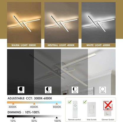 White Modern Led Chandelier 4-Lights Semi-Flush Mount Ceiling Lighting Fixture 35.4” Dimmable Remote Control Ceiling Light for Living Room Bedroom Kitchen Foyer