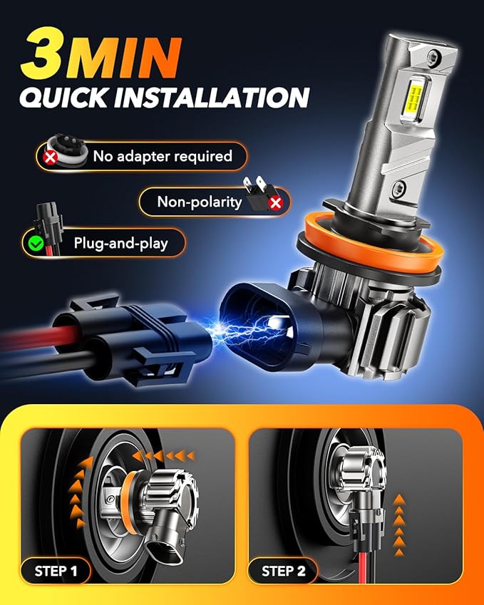 OXILAM Latest H11/H9 LED Bulbs,36,000LM 9X Ultra-Brightness, Real 1:1 Halogen Mini Size, 10-Year Longer Lifespan, Sealed Design for H11 H8 Fog Lights, Plug and Play, Pack of 2