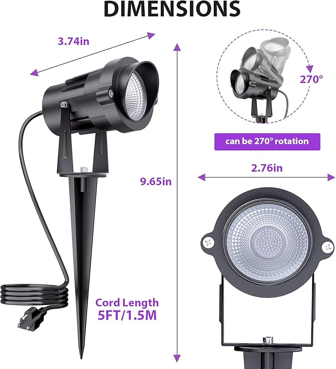 Onforu 18W Black Light Spotlight Outdoor, IP65 Waterproof Blacklight Spot Lights, 385-400nm Wavelength, Plug-in Halloween Black Lights for Glow Party, Body Paint, Stage Lighting, Neon Decor (1 Pack)