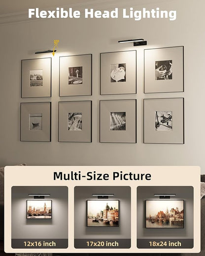 EZVALO Picture Light for Wall, 13'' Black Rechargeable 4800mAh Battery Lights Wireless with IR Remote, Magnetic LED Art Painting Light with 3 Color Temperatures, Display for Gallery, Living Room