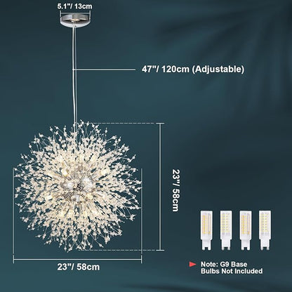 SineRise Modern Crystal Chandeliers Firework, Crystal Light Fixture, Dandelion Chandelier (16-Light, Chrome) for Foyer Hallway Entryway Kitchen Bedroom (Bulbs Not Included)