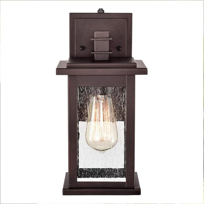 MICSIU 12.25" Dusk to Dawn Outdoor Wall Light, 100W Max Anti-Rust Bronze Exterior Sconce, Seedy Glass 12-Inch Vintage Farm Look Porch Light for Front Door, Garage, Patio