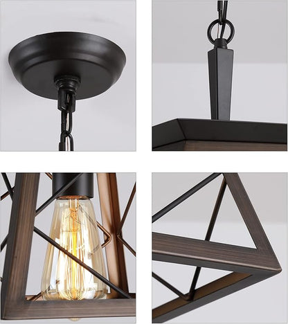 Q&S Farmhouse Hanging Pendant Light Fixture,Vintage Industrial Lantern Bronze Chandelier 1-Light for Hallway Entryway Kitchen Island Dining Room UL Listed