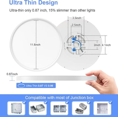 2 Pack 12 Inch Dimmable LED Flush Mount Ceiling Light Fixture 28W 3200LM 5 Color Temperature in One Super Slim Round Ceiling Lamp Low Profile Ceiling Lights for Living Bedroom Kitchen Laundry White