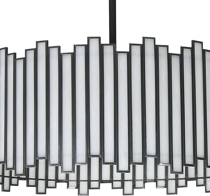 KSANA Black Drum Chandelier, 4-Light Modern Pendant Lights with Irregular White Glass Shade, 15.5'' Chandeliers Hanging Light Fixtures for Dining Room Kitchen Bedroom Foyer