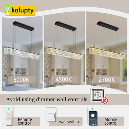 ykolupty Modern Rectangle Pendant Lights Dimmable LED Chandelier Lighting, Linear Black Dining Room Hanging Light Fixtures Kitchen Island Rectangle Chandelier for Dining Room (L 40")