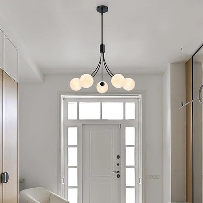 Bubble Chandelier, Modern Sputnik Dining Room 5-Light Chandelier with Black Finish and Glass Globes for Kitchen Bedroom Foyer and Living Room