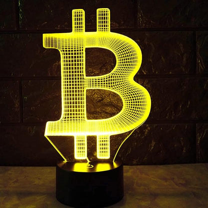 3D Bitcoin Night Light Lamp Illusion 7 Color Changing Touch Switch Table Desk Decoration Lamps Gift with Acrylic Flat ABS Base USB Cable Toy